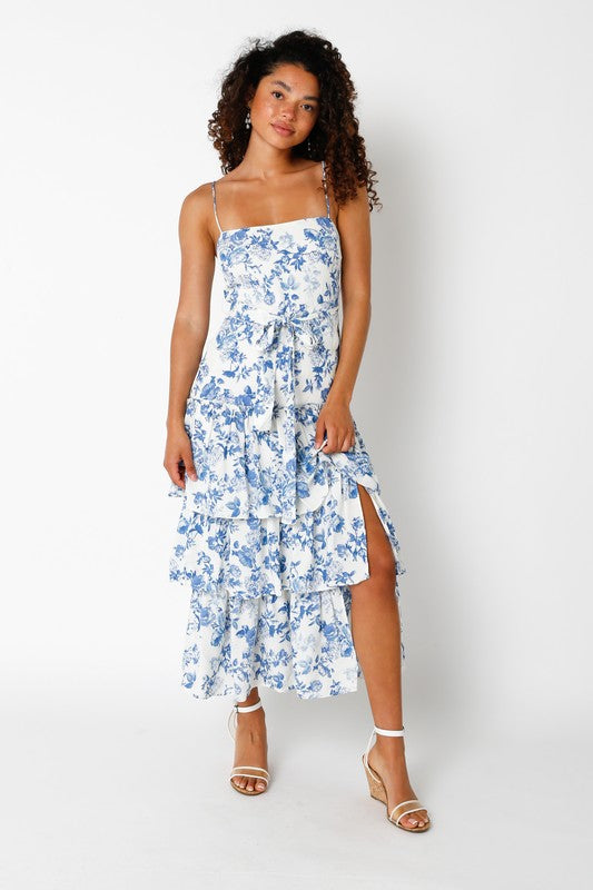 Raleigh Tiered Ruffle Midi Dress in Blue/White – JamesC Boutique