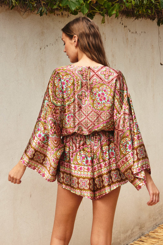 Rhegen Satin Floral Paisley Romper