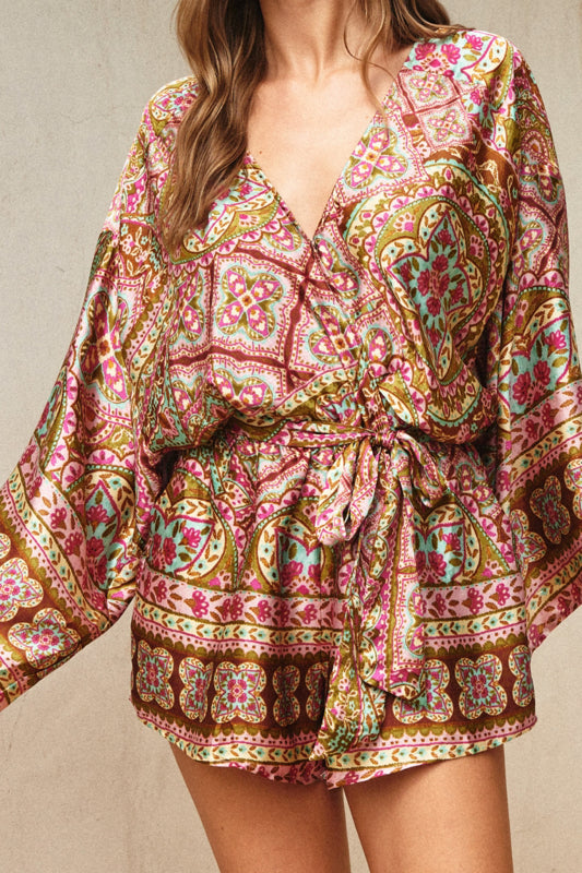 Rhegen Satin Floral Paisley Romper