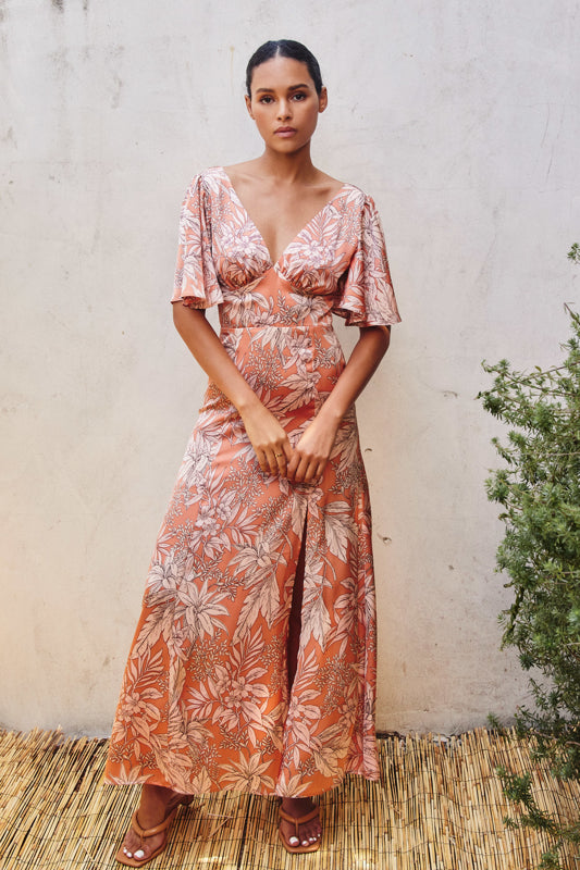 Tessy Floral Maxi Dress in Fall Sunglow