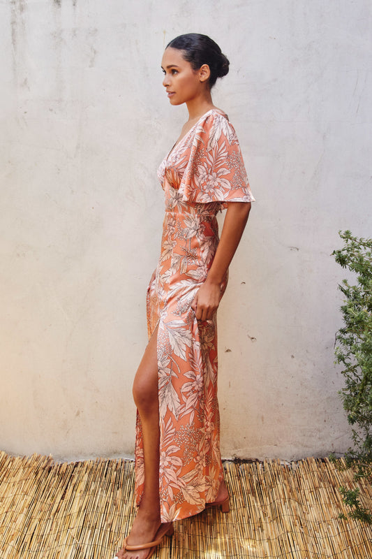 Tessy Floral Maxi Dress in Fall Sunglow