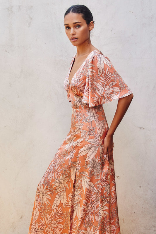 Tessy Floral Maxi Dress in Fall Sunglow