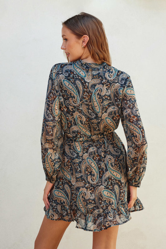 Gibson Paisley Button Down Dress in Teal/Charcoal