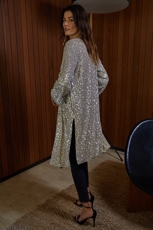 Such A Charmer Sequin Duster in Dove Grey