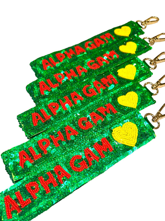 Alpha Gam Heart Sequin Wristlet