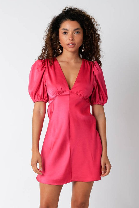 Gigi Satin Dress in Fuchsia