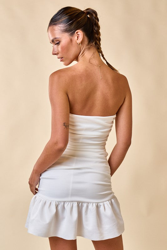 Tulum Strapless Ruffle Dress in White