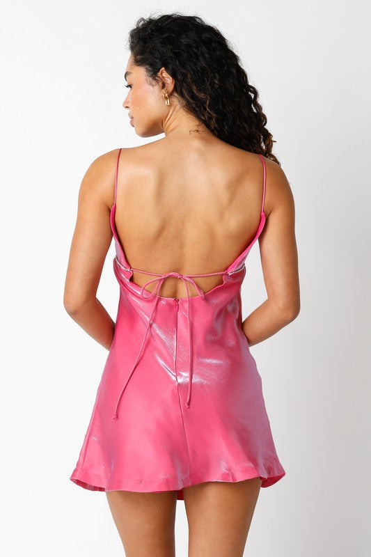 Evita Silk Slip Diamond Dress in Pink