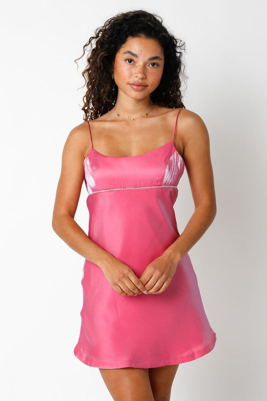 Evita Silk Slip Diamond Dress in Pink