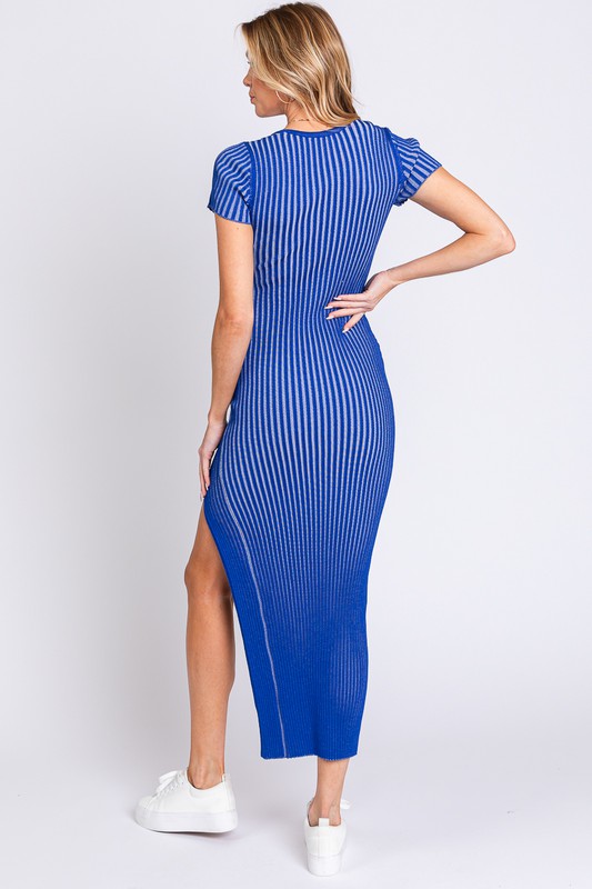 Bowie Ribbed Midi Dress in Royal