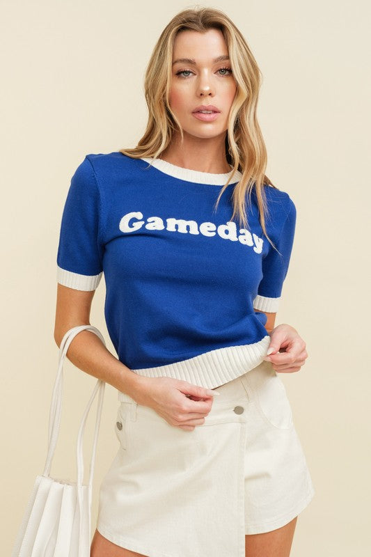 The Gameday Sweater in Blue/White