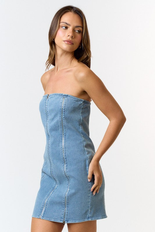 Blake Zipper Strapless Denim Dress