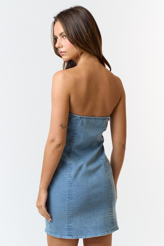 Blake Zipper Strapless Denim Dress