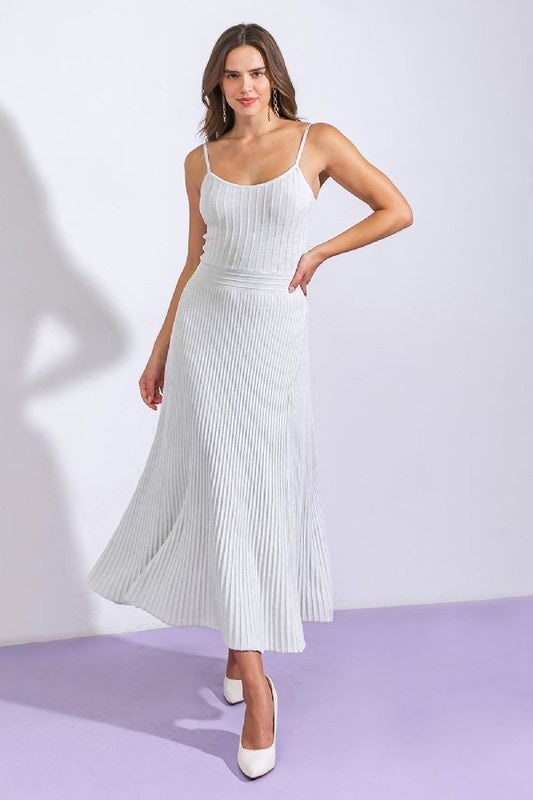 Maspeth Pleated Maxi Dress in Silver