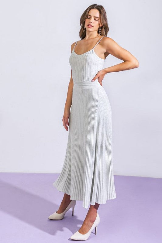 Maspeth Pleated Maxi Dress in Silver