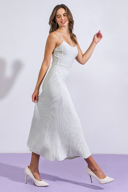 Maspeth Pleated Maxi Dress in Silver