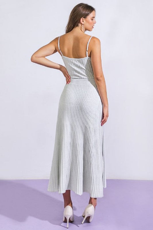 Maspeth Pleated Maxi Dress in Silver