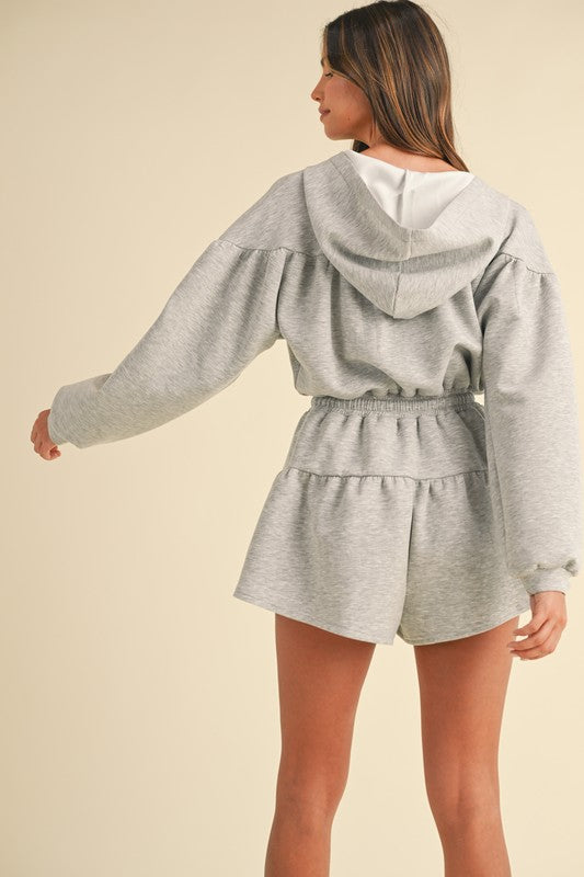 Ryann Ruffle Lounge Romper in Heather Grey