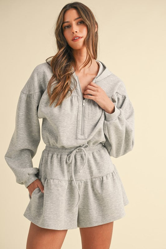 Ryann Ruffle Lounge Romper in Heather Grey