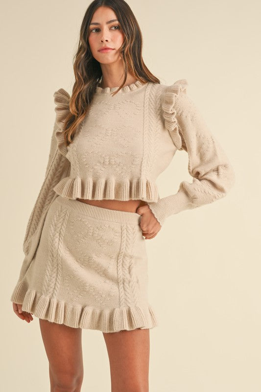 Gretta Ruffle Sweater Set in Light Taupe