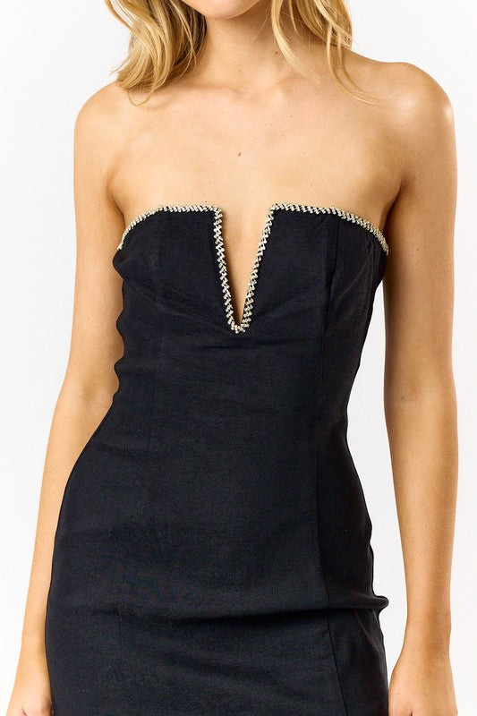 Vara Rhinestone Strapless Dress in Black