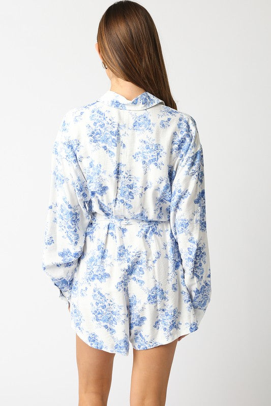 Covie Floral Romper in Blue/White