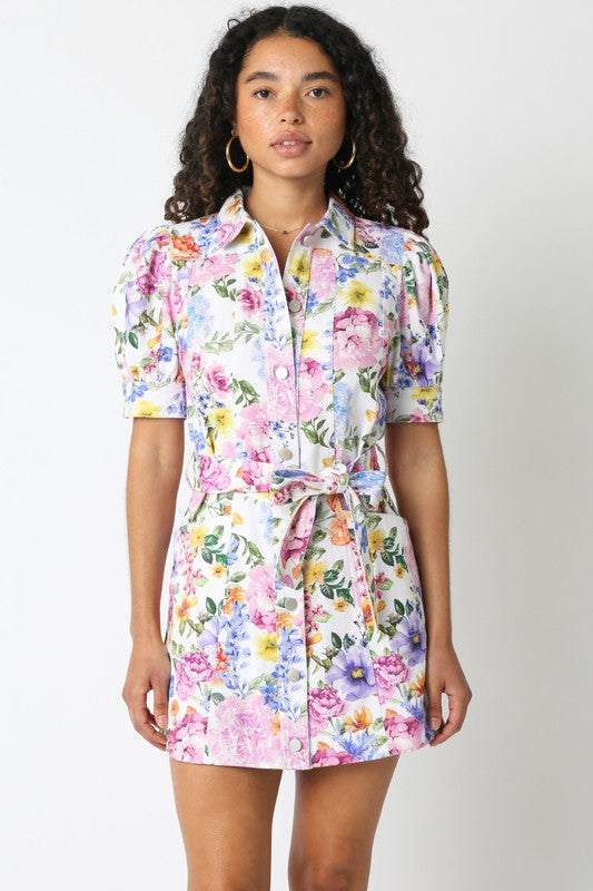 Adela Floral Denim Dress