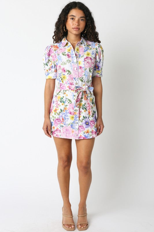 Adela Floral Denim Dress