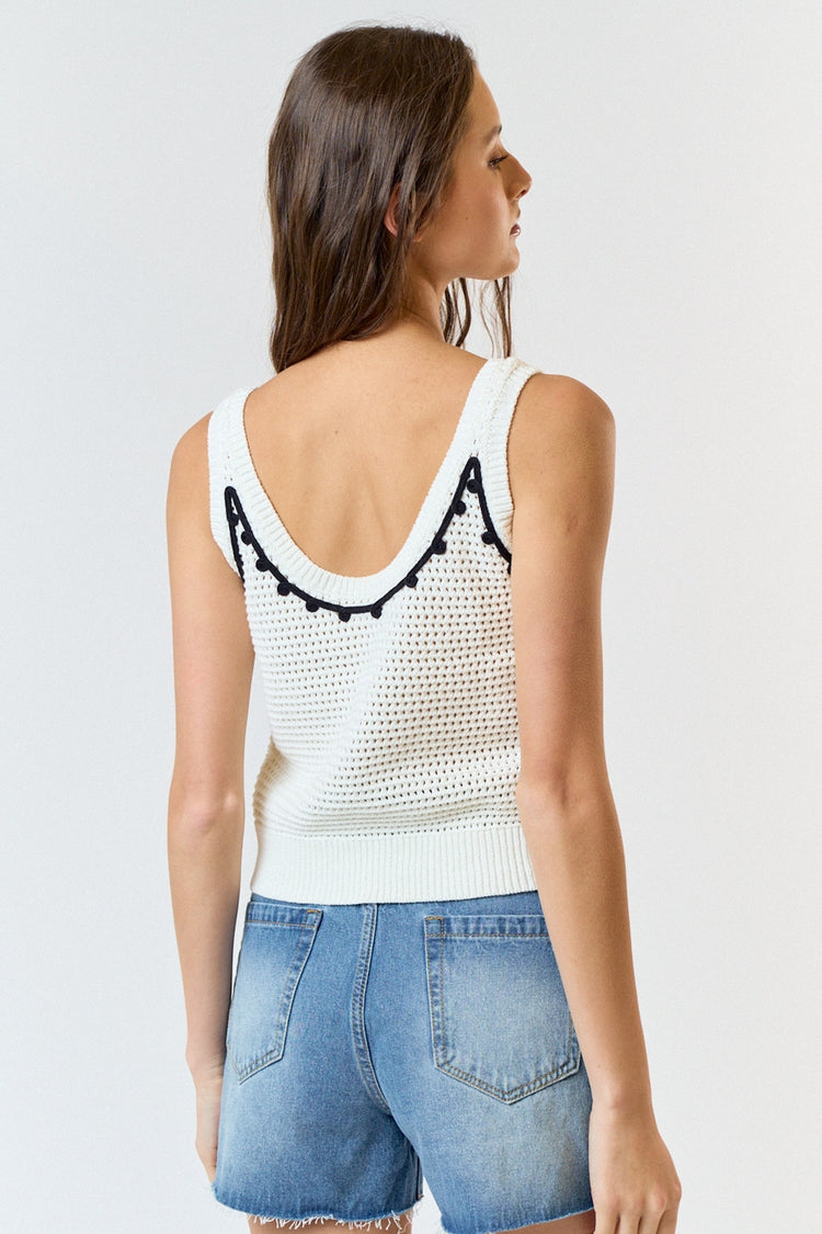 Queen of Hearts Crochet Sweater Tank in Black/Cream