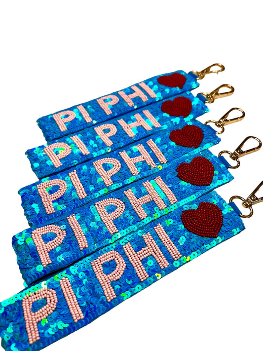 Pi Phi Heart Sequin Wristlet