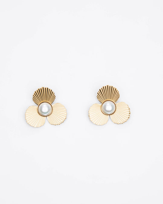 Petals and Pearls Flower Stud Earrings