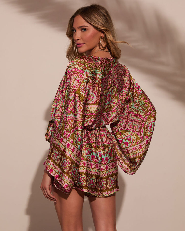 Rhegen Satin Floral Paisley Romper