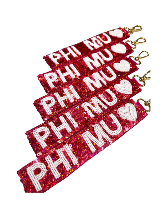 Phi Mu Heart Sequin Wristlet