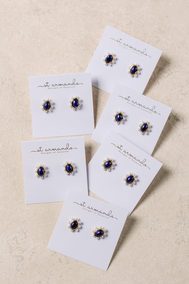 Blue Lapis Pearl Oval Stud Earrings | St. Armands Designs