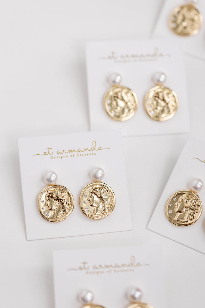 Genuine Pearl Gold Coin Earrings | St. Armands Designs